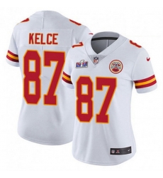 Women Kansas City Chiefs 87 Travis Kelce White Vapor Untouchable Limited Stitched Football 2024 Super Bowl LVIII Jersey Women Kansas City Chiefs 87 Travis Kelce White Vapor Untouchable Limited Stitched Football 2024 Super Bowl LVIII Jersey