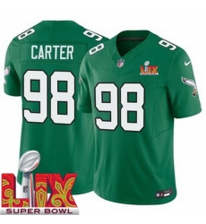 Men Philadelphia Eagles Jalen Carter #98 Kelly Green 2024 2025 Super Bowl LIX F U S E Stitched NFL Jersey Men Philadelphia Eagles Jalen Carter #98 Kelly Green 2024 2025 Super Bowl LIX F U S E Stitched NFL Jersey