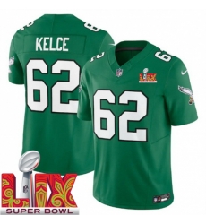 Men Philadelphia Eagles Jason Kelce #62 Kelly Green 2024 2025 Super Bowl LIX F U S E Stitched NFL Jersey Men Philadelphia Eagles Jason Kelce #62 Kelly Green 2024 2025 Super Bowl LIX F U S E Stitched NFL Jersey